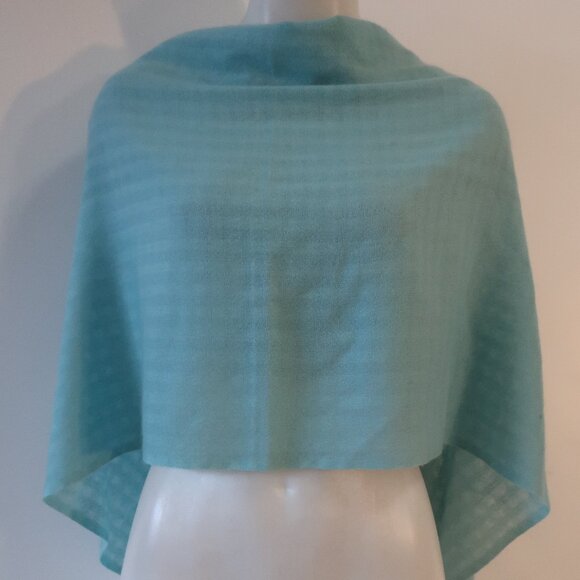 Women Shih Aqua Blue Pure Cashmere Light Knit Shawl Cover OS - Picture 2 of 15
